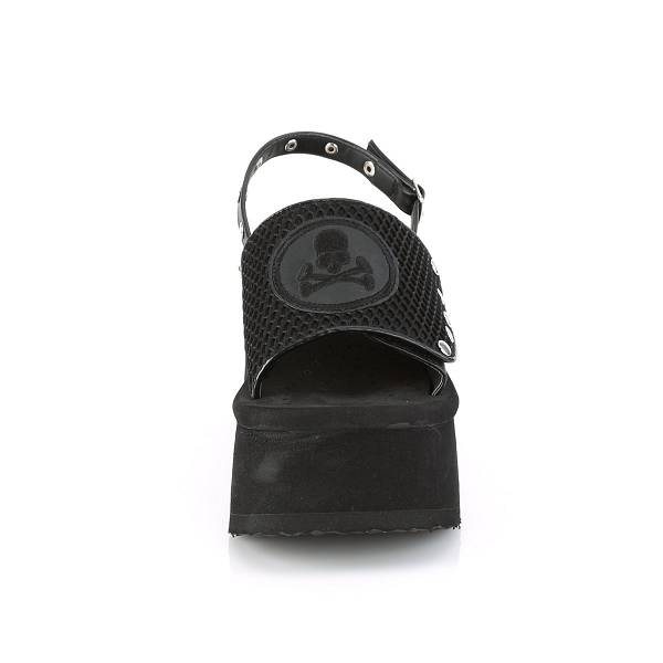 Demonia Women's Funn-32 Platform Sandals - Black Fishnet/Vegan Leather D9563-07US Clearance